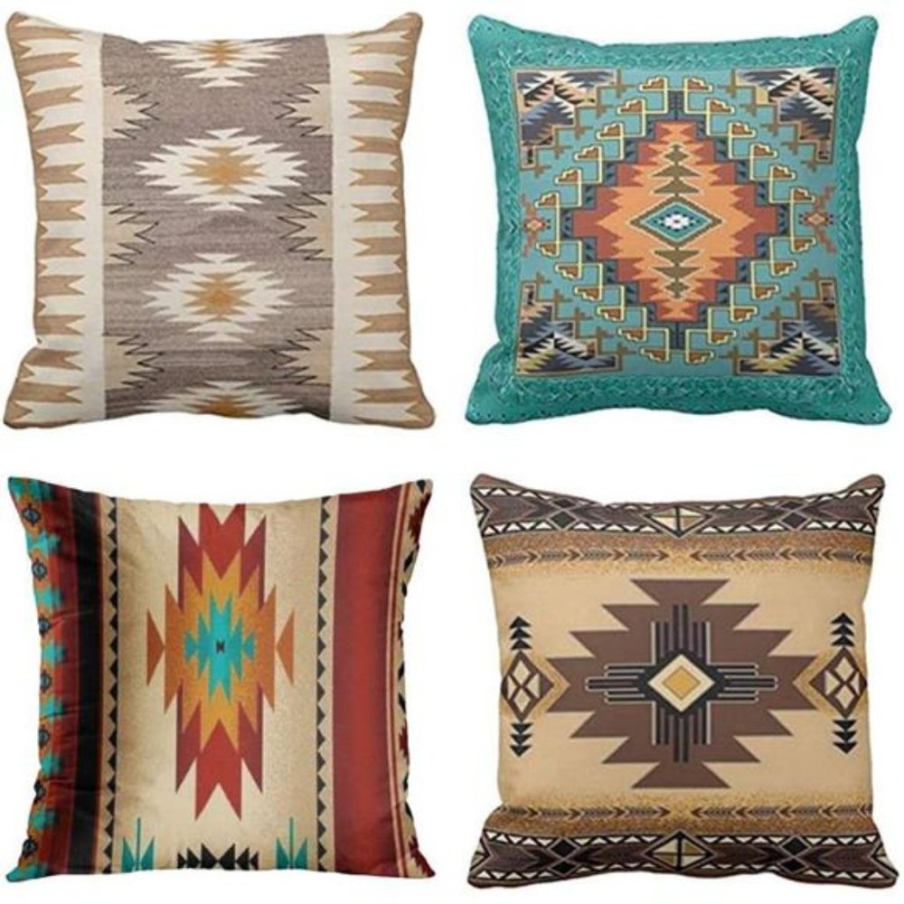 Set of 4 Throw Pillow Covers Tribal Western Geometric Colorful Nature Choose sz